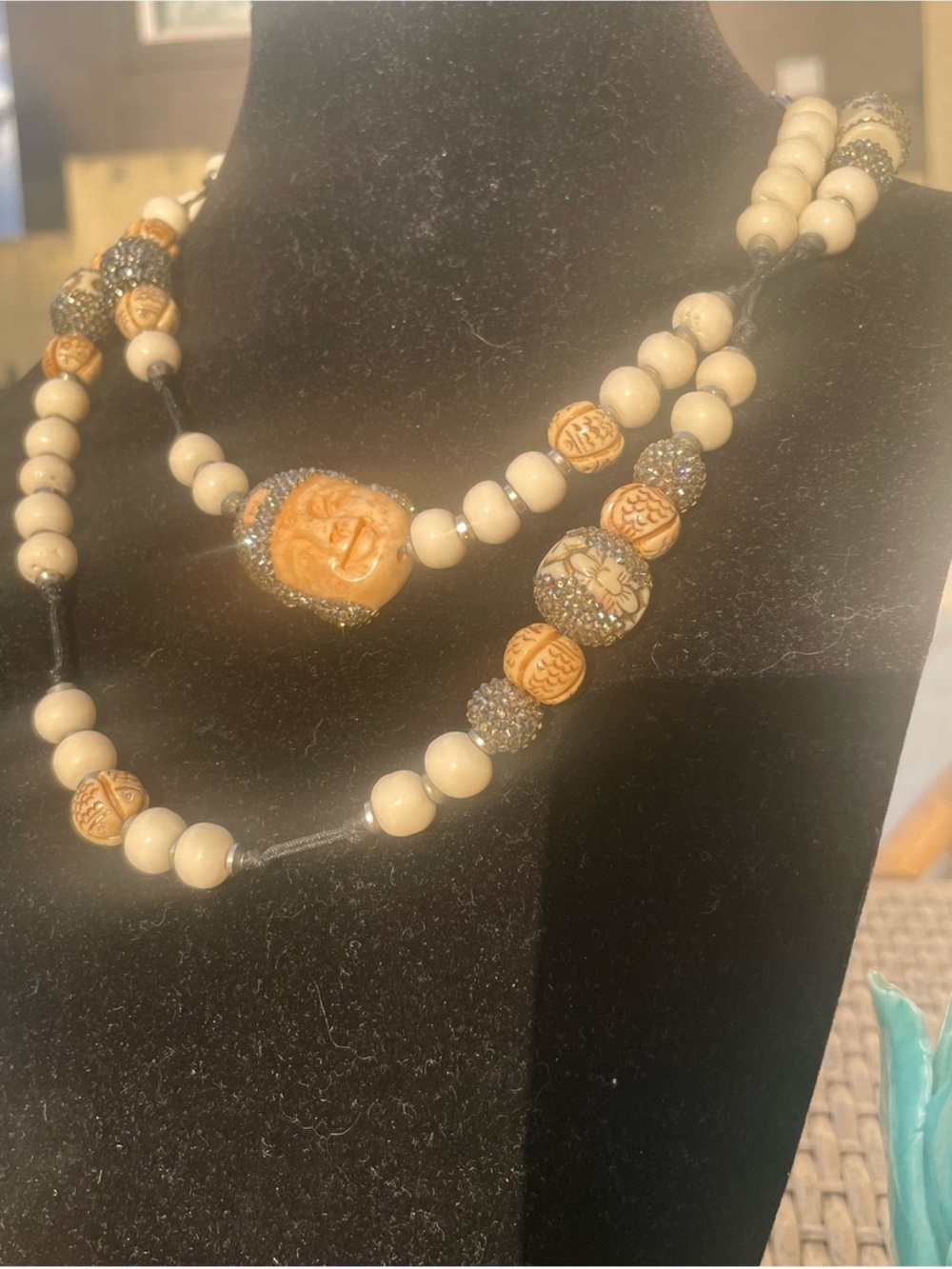 RONIBLANSHAY designer  Cream Bead Necklace Set with Gold Accents Orig $1500